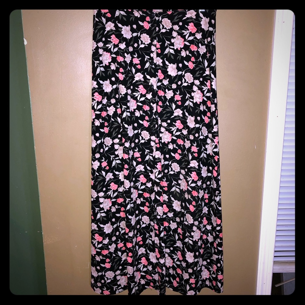 Vintage Button-down Floral Maxi Skirt size L